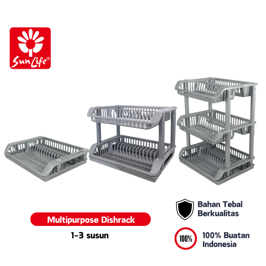 SunLife Multipurpose Dish Rack  Rak Piring Plastik 1 - 3 Susun Dengan Nampan Rak Cuci Piring  Serbag