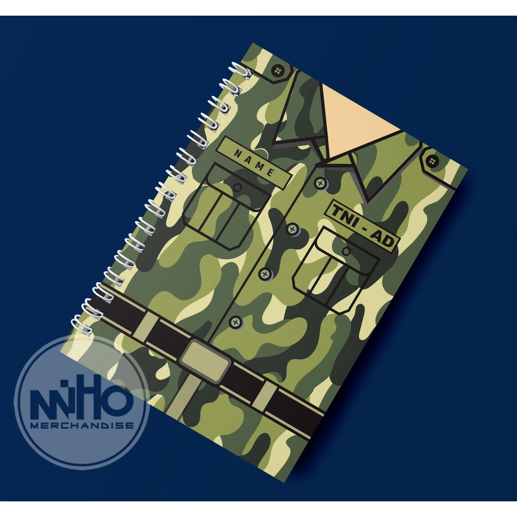 

Notebook Buku Custom SERAGAM TNI / Kertas HVS / Hardcover / 60 lembar / Bergaris