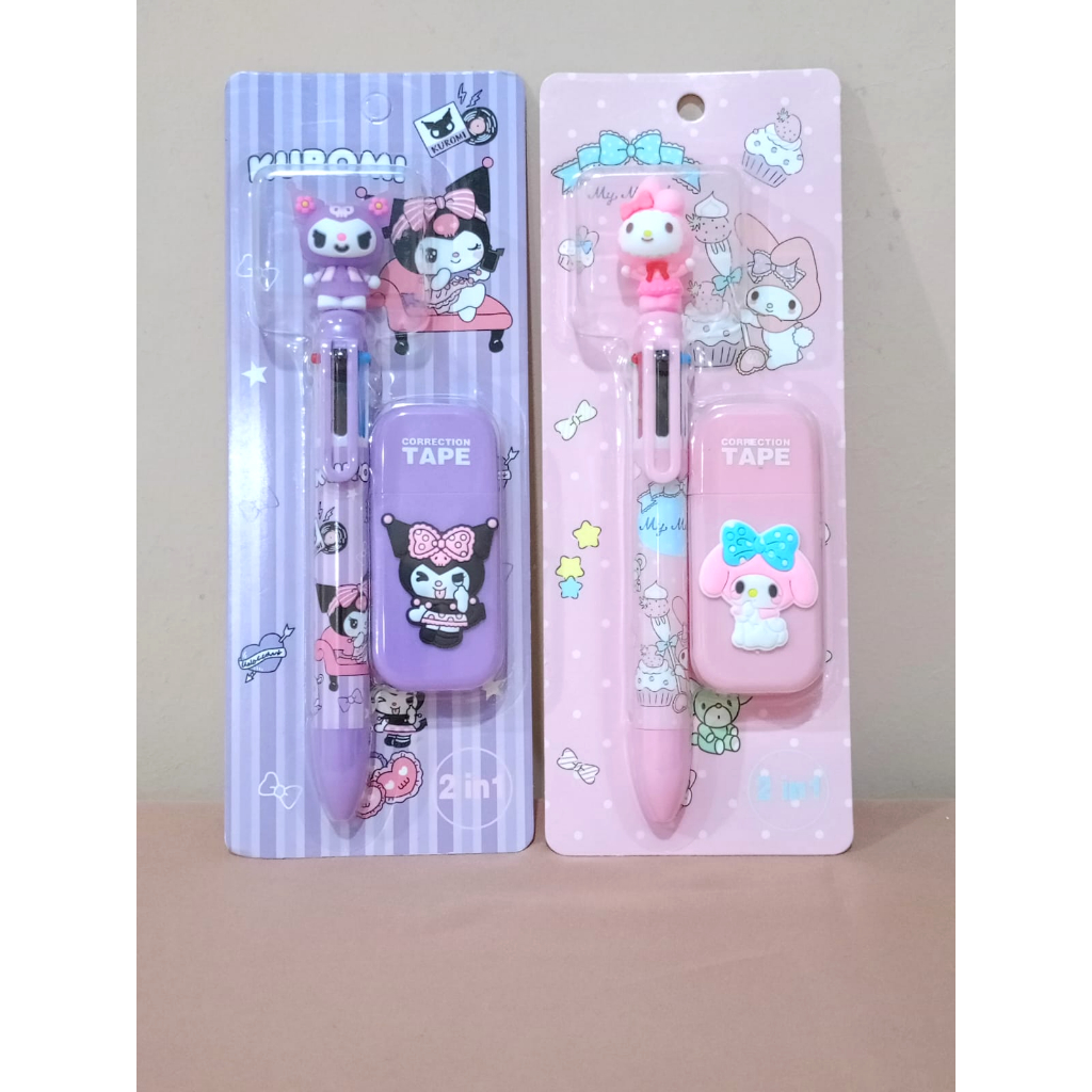 

2IN1 PULPEN SANRIO 6 WARNA SET CORRECTION TAPE PULPEN + TIPEX SANRIO PEN WARNA WARNI SET TIPEK PEN RAINBOW KUROMI MELODY MURAH