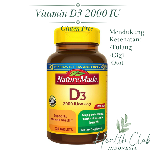 Nature Made Vitamin D3 2000 IU - Vitamin D untuk Kesehatan Tulang Gigi dan Otot - Vitamin Gluten Fre