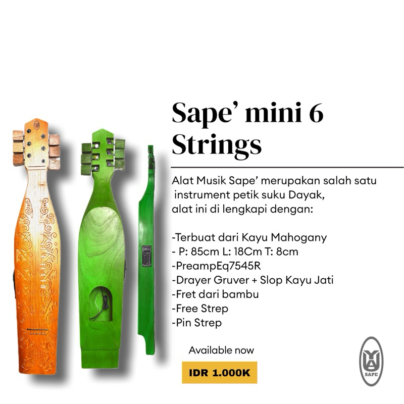 Sape mini 6 senar alat musik tradisional suku Dayak