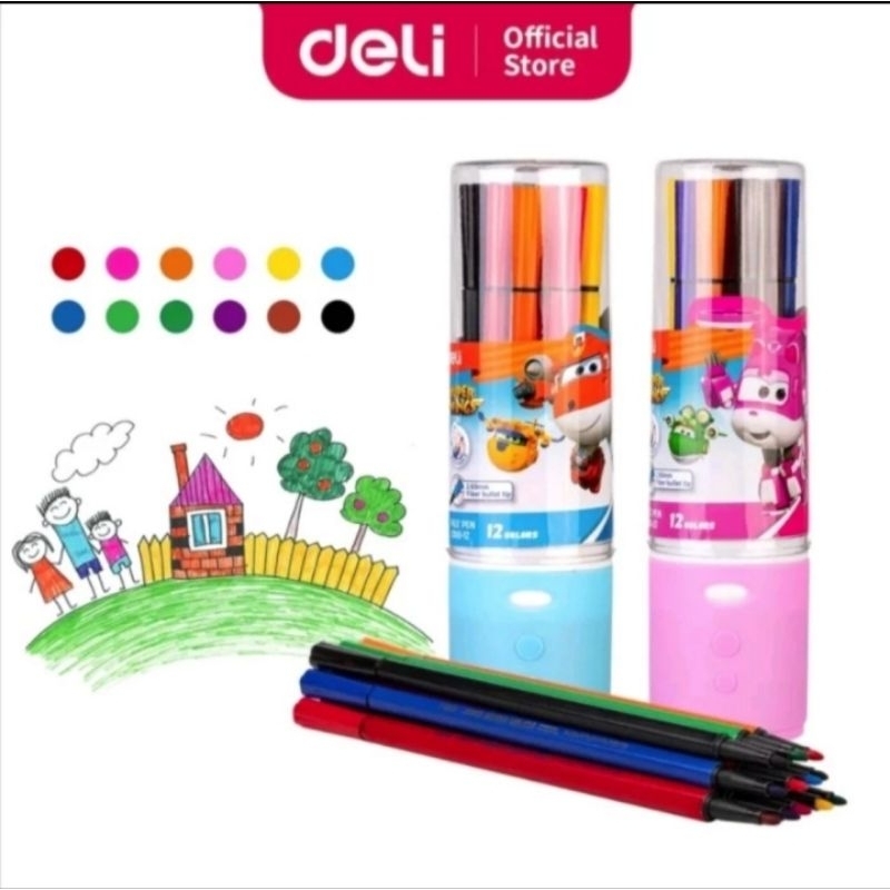 

Deli Felt Pen/Color Marker/Spidol Warna 12/24 Warna Hexagonal Super Wings EC150
