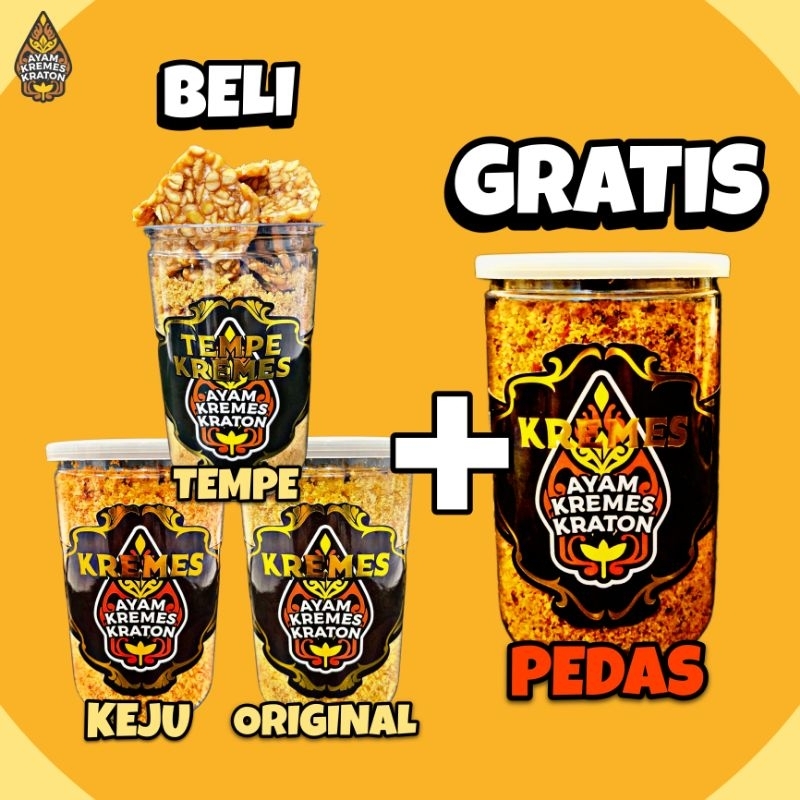 

Kremes Kraton - [BELI 3 GRATIS 1] Bundle Kremes Keju + Kremes Ori + Tempe Kremes + Kremes Pedas