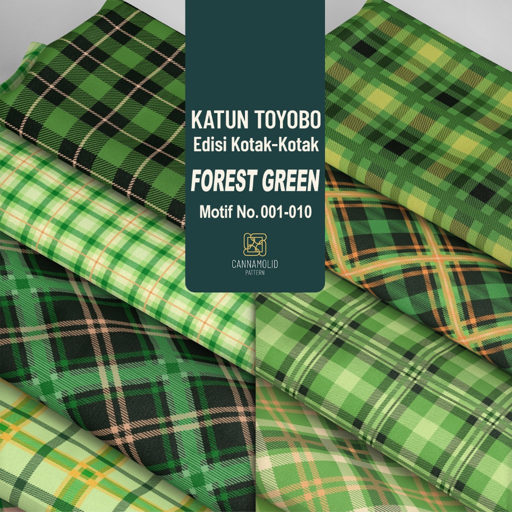 Kain Toyobo Motif KOTAK-KOTAK Hijau Tartan | Lebar 145cm | Plaid FOREST GREEN 1-10