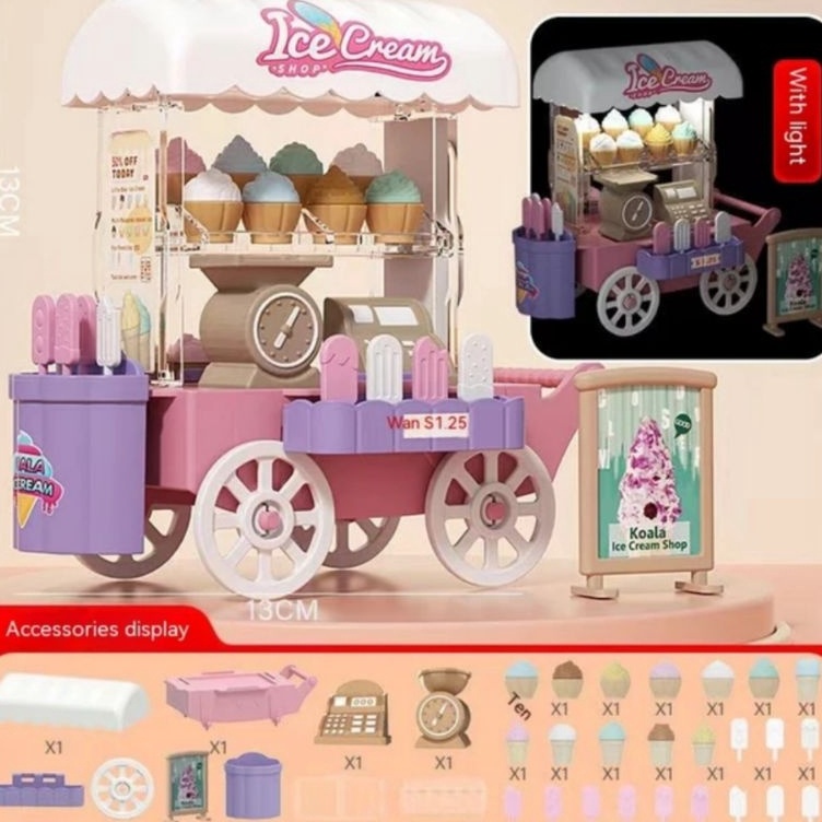 Qbs koala diary ice cream bakery trolley gerobak troli koala dollhouse trolley cart stall booth shop