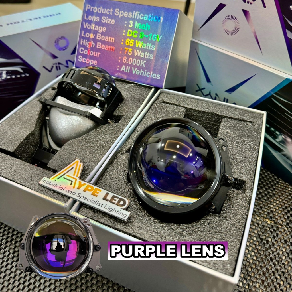 ORIGINAL BILED PROJECTOR VINYX P65 GEN 2 3 INCHI PURPLE LENS 65W/75W BILED PROJIE MOTOR MOBIL 3 INCH