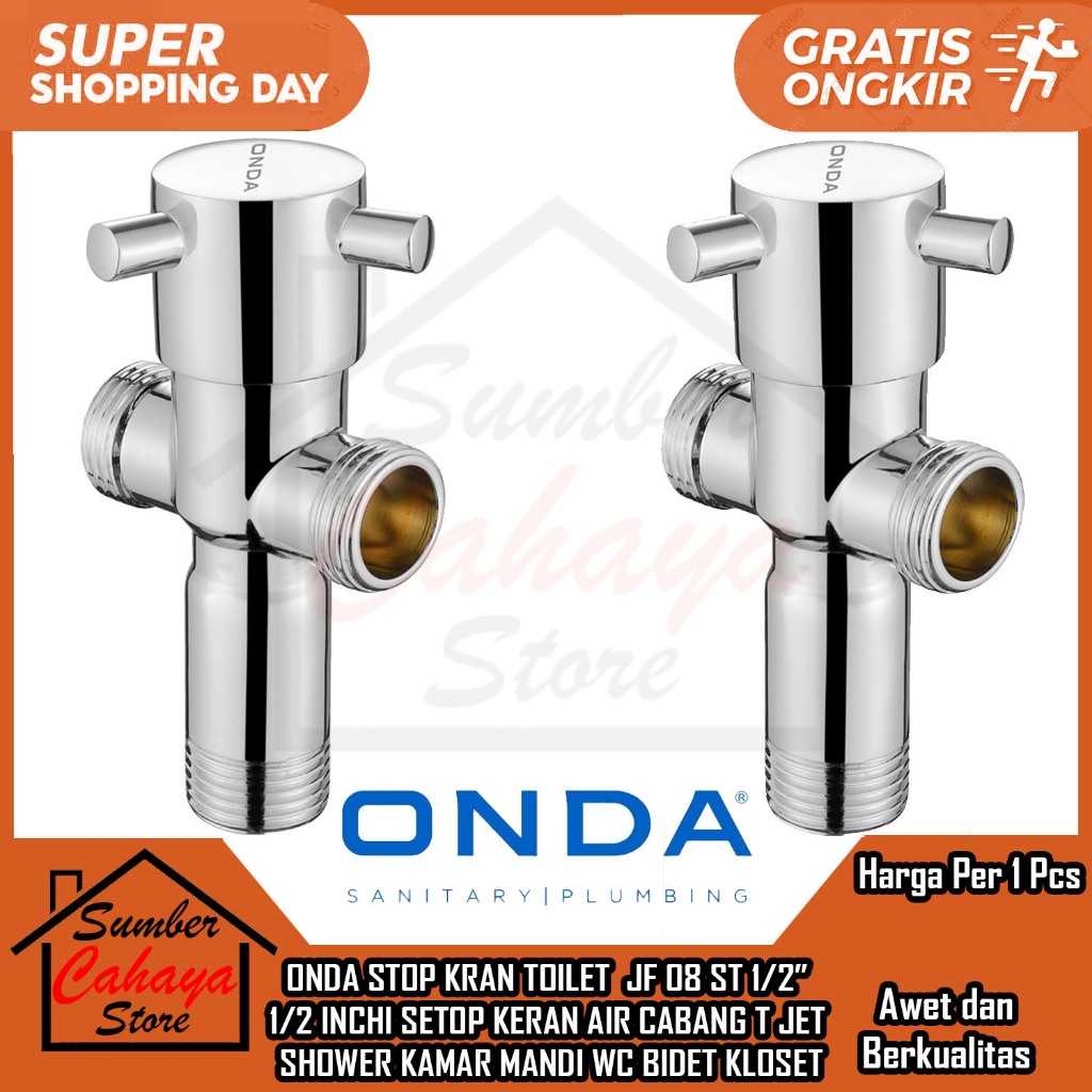 Onda Jet Shower Jf 08 St 1/2 Inchi Nempel Tembok Dinding Kamar Mandi Wc Stop Kran Toilet Setop Keran
