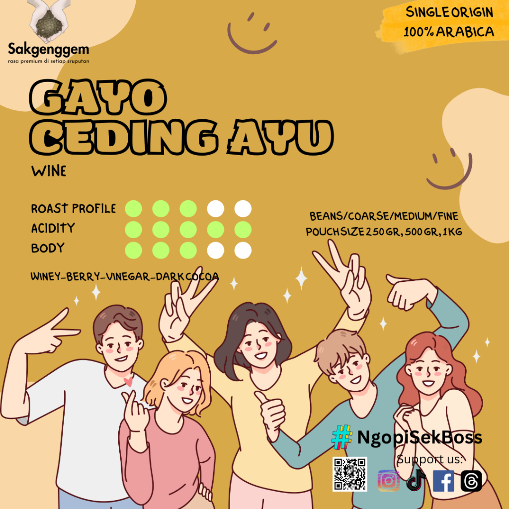 

Biji Kopi Bubuk Arabika Gayo Ceding Ayu Wine | Single Origin Coffee | Fresh Roasted