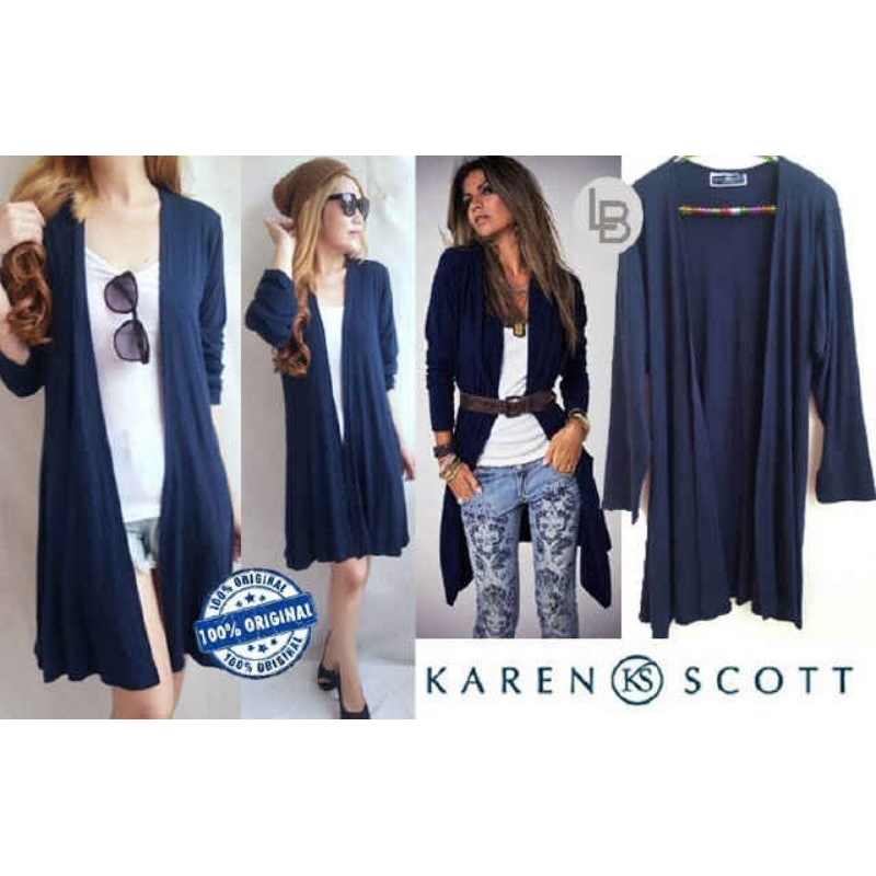 karen Scott Navy Long cardi