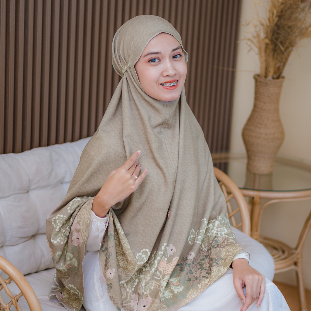 VESELKA Aliyah Bergo Syari Hijab Printing instant Khimar  Motif Bunga Syari Jilbab Kerudung Praktis 