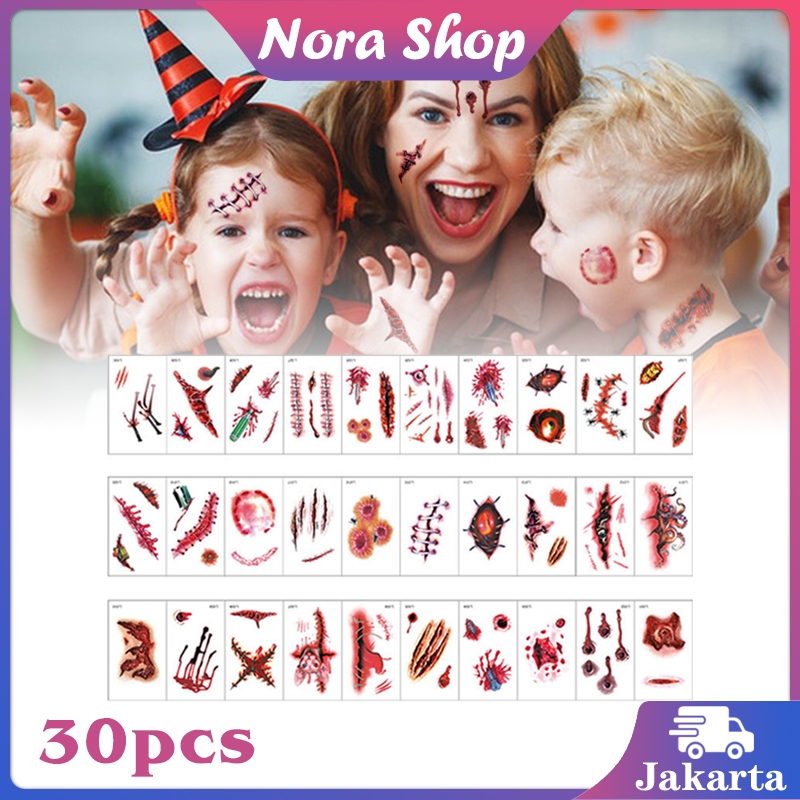 30pcs Tato Luka Stiker Tato Luka Jahitan Sticker Temporary Tattoo Desain Luka Stiker Tato Untuk Hall