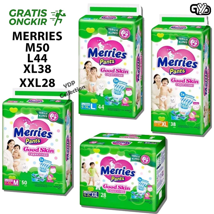 Popok Celana Merries Pants Good Skin M34 M50 L30 L44 XL26 XL38 XXL28 - Popok Merries Semua Ukuran
