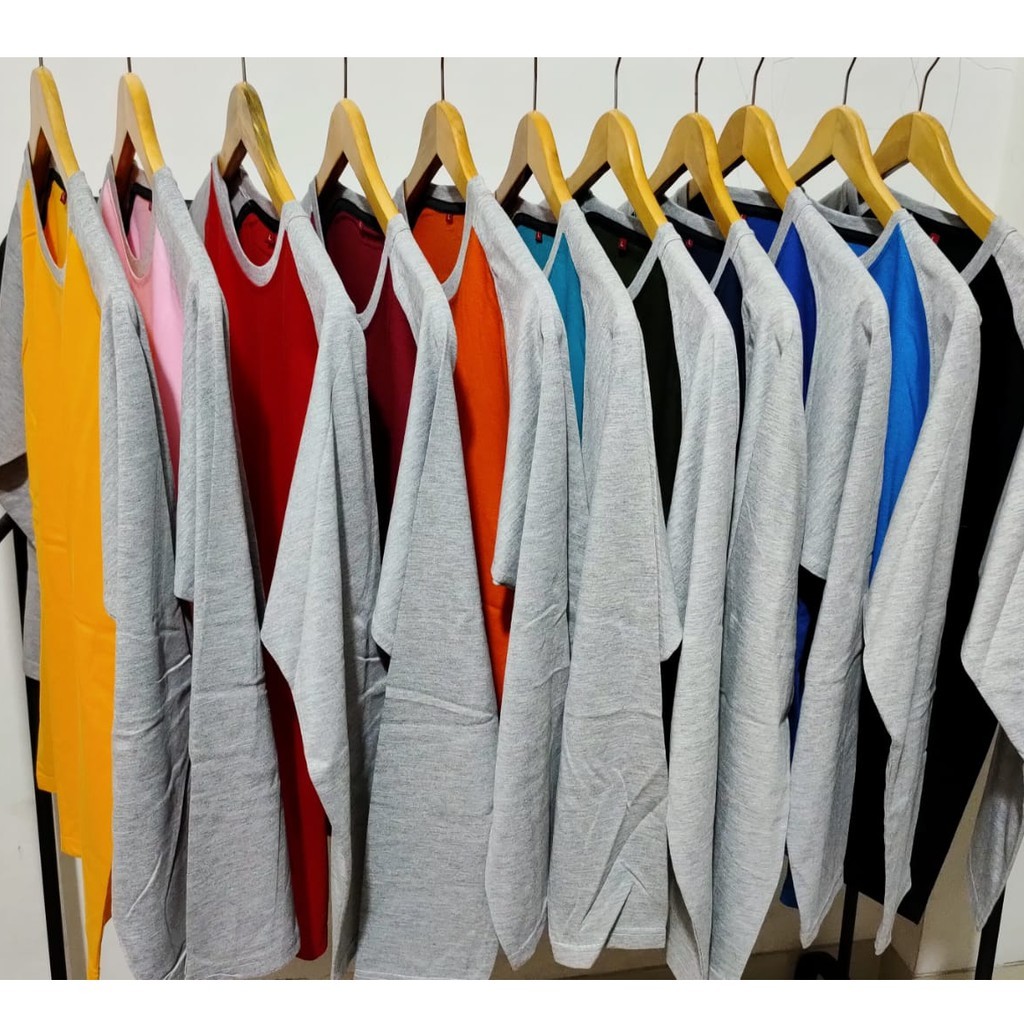 Kaos reglan polos warna lengan panjang abu misty