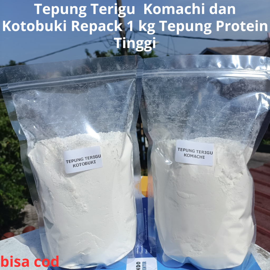 

Tepung Terigu Komachi dan Kotobuki Repack 1 kg Tepung Protein Tinggi dan protein rendah