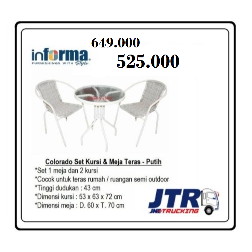 INFORMA - Colorado Set Kursi Teras dan Meja Kaca - Putih