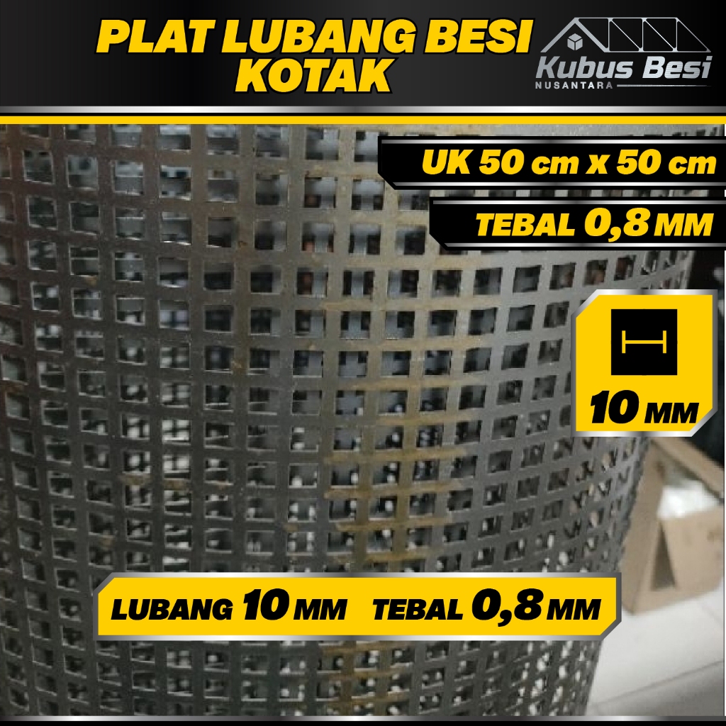 50x50 cm - Plat Lubang KOTAK 10 mm - Tebal 0,8 mm. Ram Gril/Plat Lubang Besi Perforasi