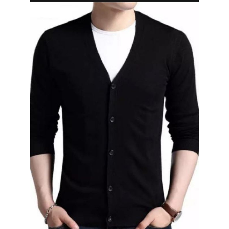 Cardigan Rajut Pria#V Neck Cardigan Rajut Pria#Rajut Pria Hitam