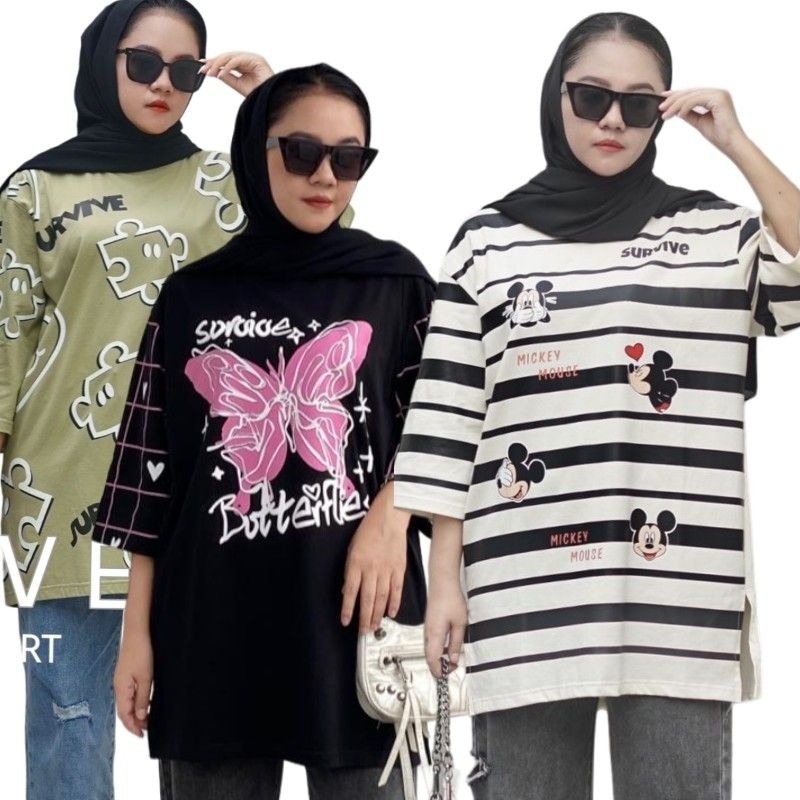 KAOS MICKEY WANITA TERKINI OVERSIZE SURVIVE