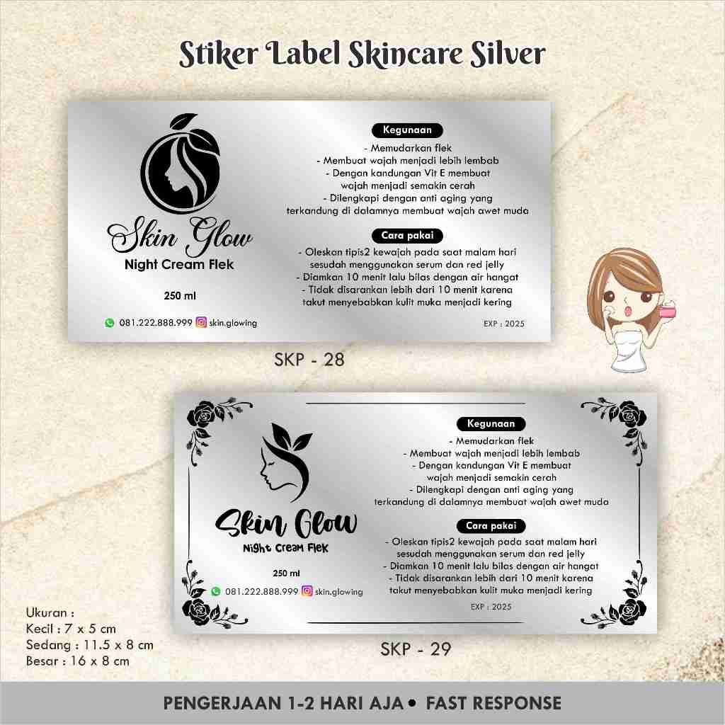 

STIKER VINYL SILVER BOTOL SKINCARE / KOSMETIK / KEMASAN PRODUK