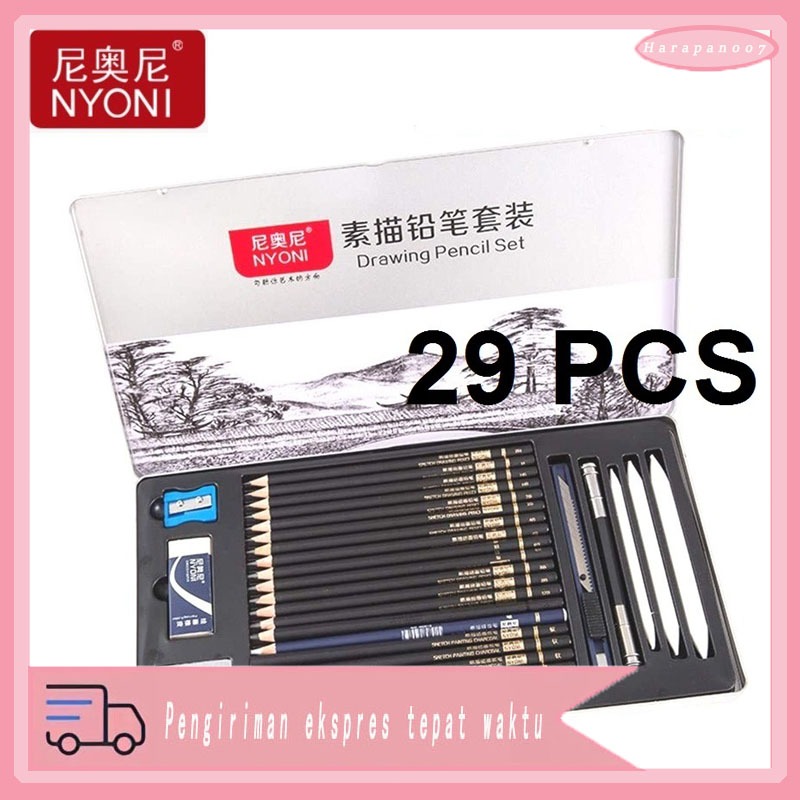 

Nyoni Pensil Sketsa Matte Set Gambar Pensil Sketsa Pemula 29 Buah Kotak Besi Logam Set Pensil Sketsa Lengkap