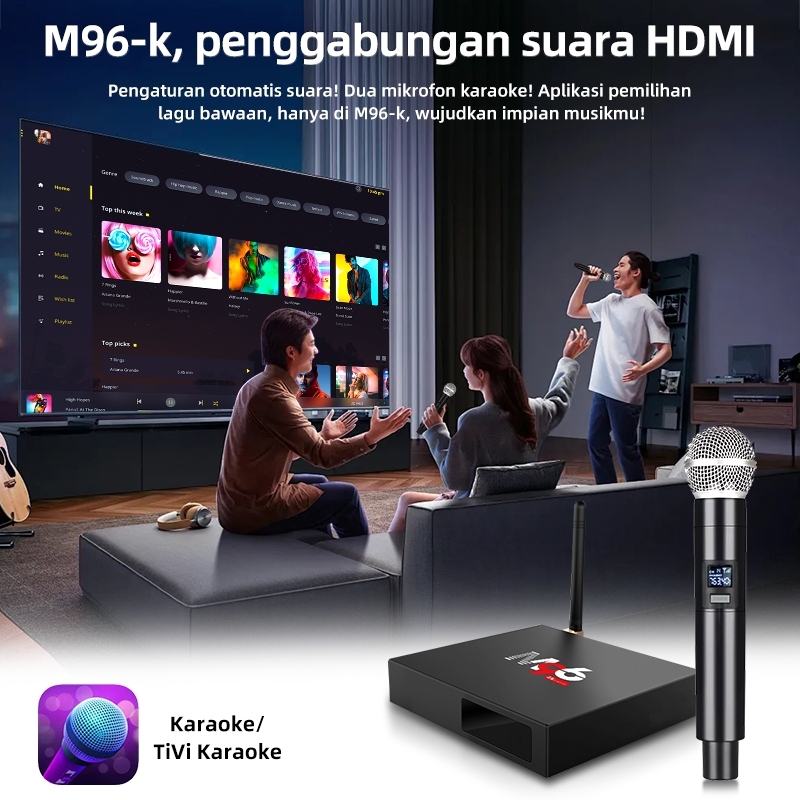 PREMIUM Tripsky M96-K Android TV Box Karaoke Keluarga Speaker Bluetooth 2Mic 1 Set Wireless Mikropon