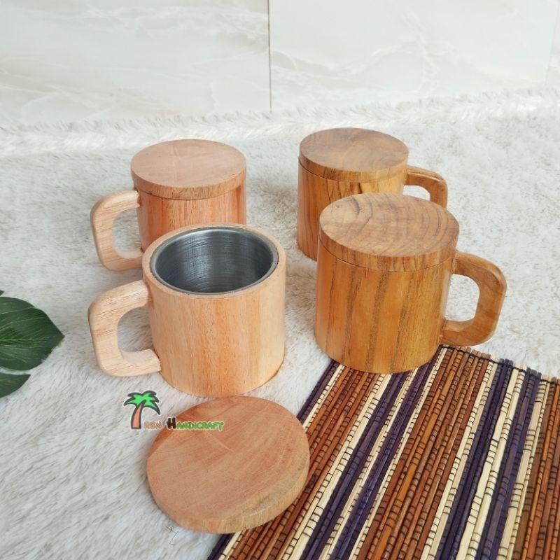 ARENHANDICRAFT Cangkir mug+tutup stainless kayu