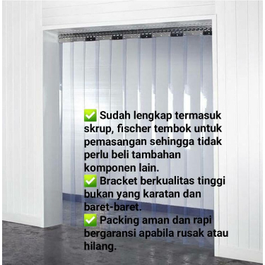 TIRAI PLASTIK TIRAI PVC STRIP CURTAIN Komplit L=1m T=2m Clear Bening 5 Helai