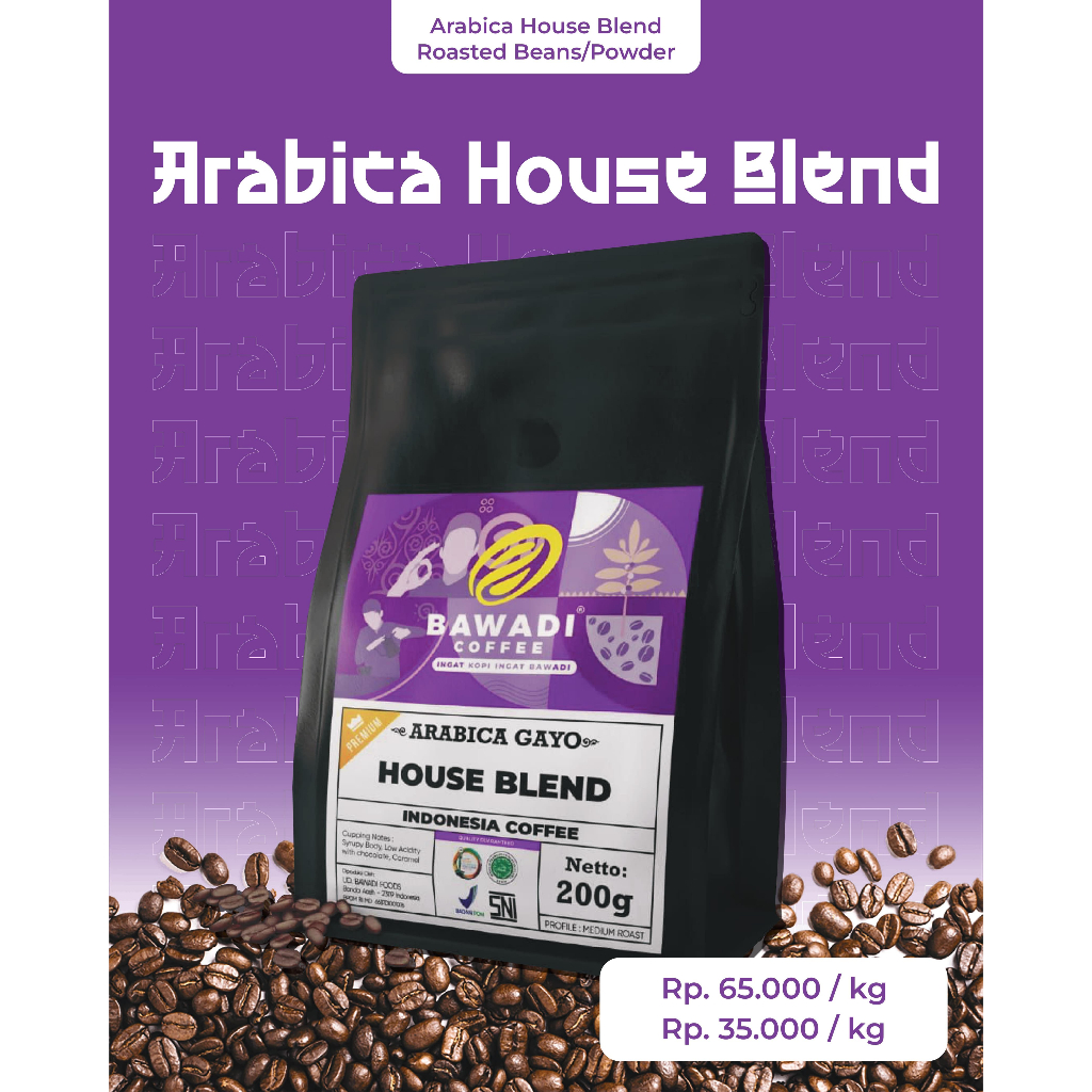 

Coffee House Blend 200gr - Bawadi Coffee - Kopi Gayo Premium - Kopi Aceh - Kopi Blend - kopi house blend