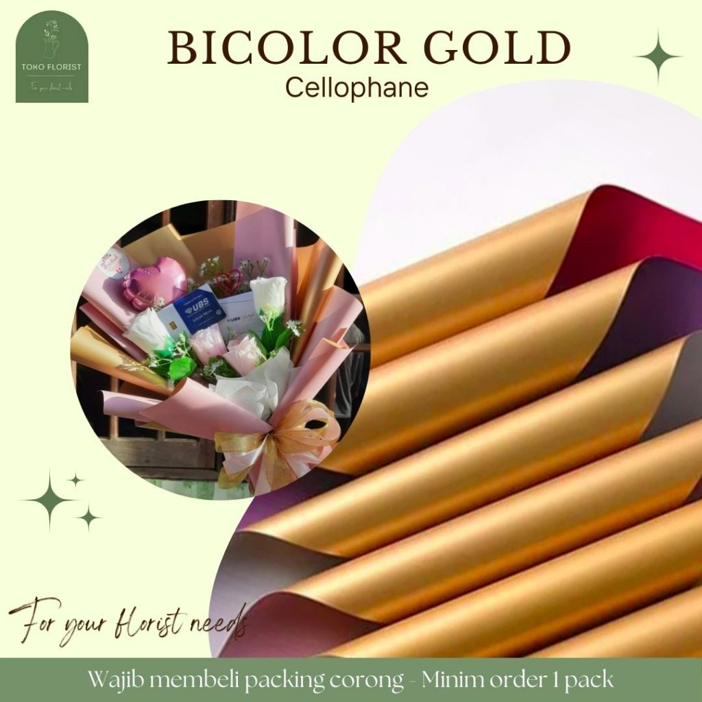 

GROSIR Kertas Buket Bunga Cellophane BICOLOR GOLD isi 20 lembar