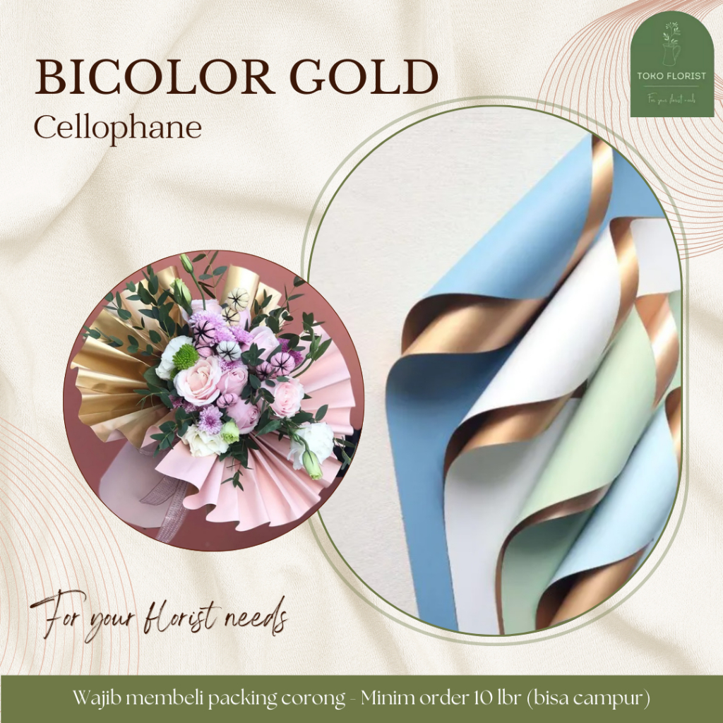 

ECER Kertas Buket Bunga Cellophane BICOLOR GOLD PERLEMBAR