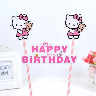Topper cake hello kitty/Topper happy birthday/Bendera Hello Kitty