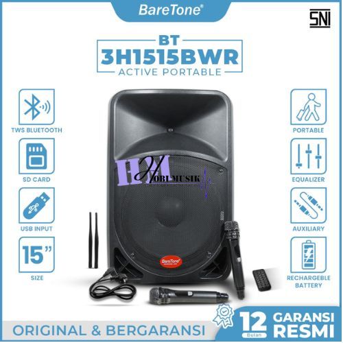 speaker portable wireless baretone bt 3h1515bwr bwr15 baretone bt3h1515bwr