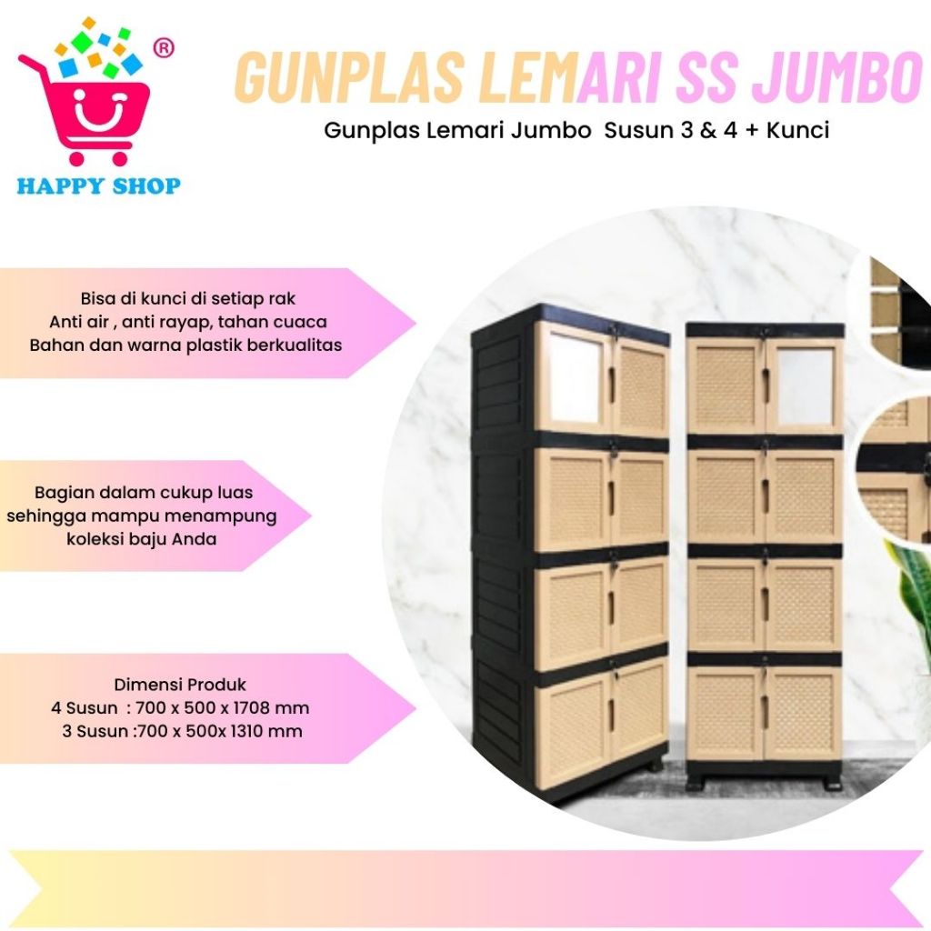 INSTANT  Gunplas Lemari Plastik Jumbo  Susun 3 & 4 + Kunci