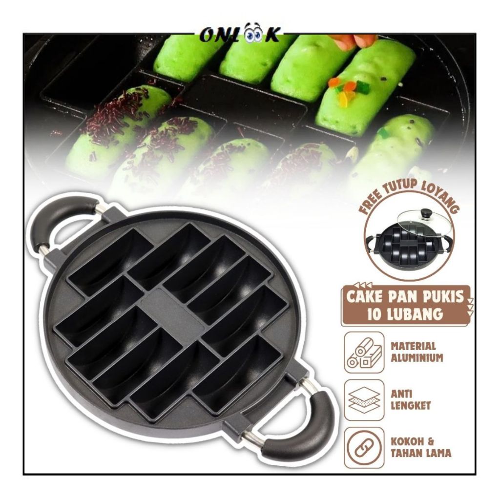 Cetakan Pukis Pancong 10 Lubang Dengan Tutup Kaca / Cake Pan Maker / Alat Bantu Pencetak Makanan Kue