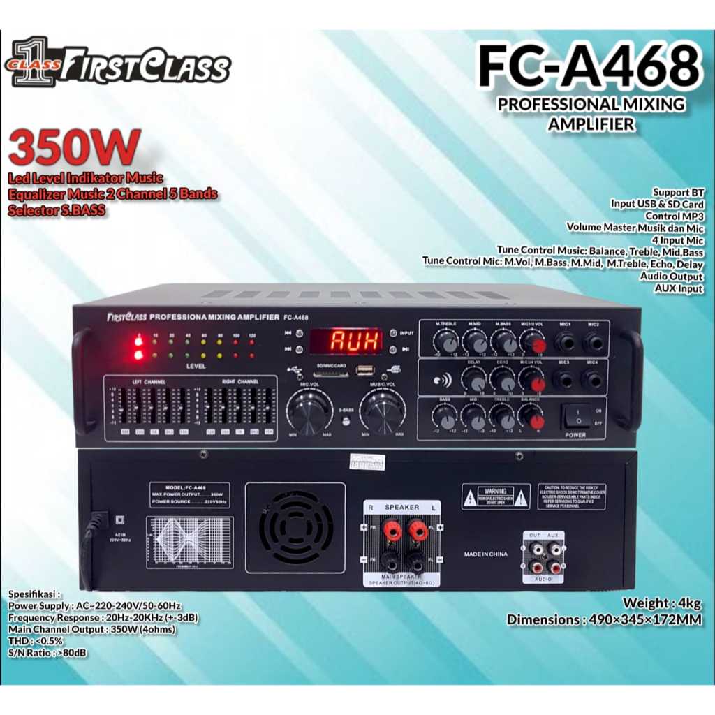 Ampli / Amplifier / Amplifier Karaoke / Amplifier Digital Karaoke / Power Amplifier Bluetooth USB FM MIC FIRSTCLASS FC - A468