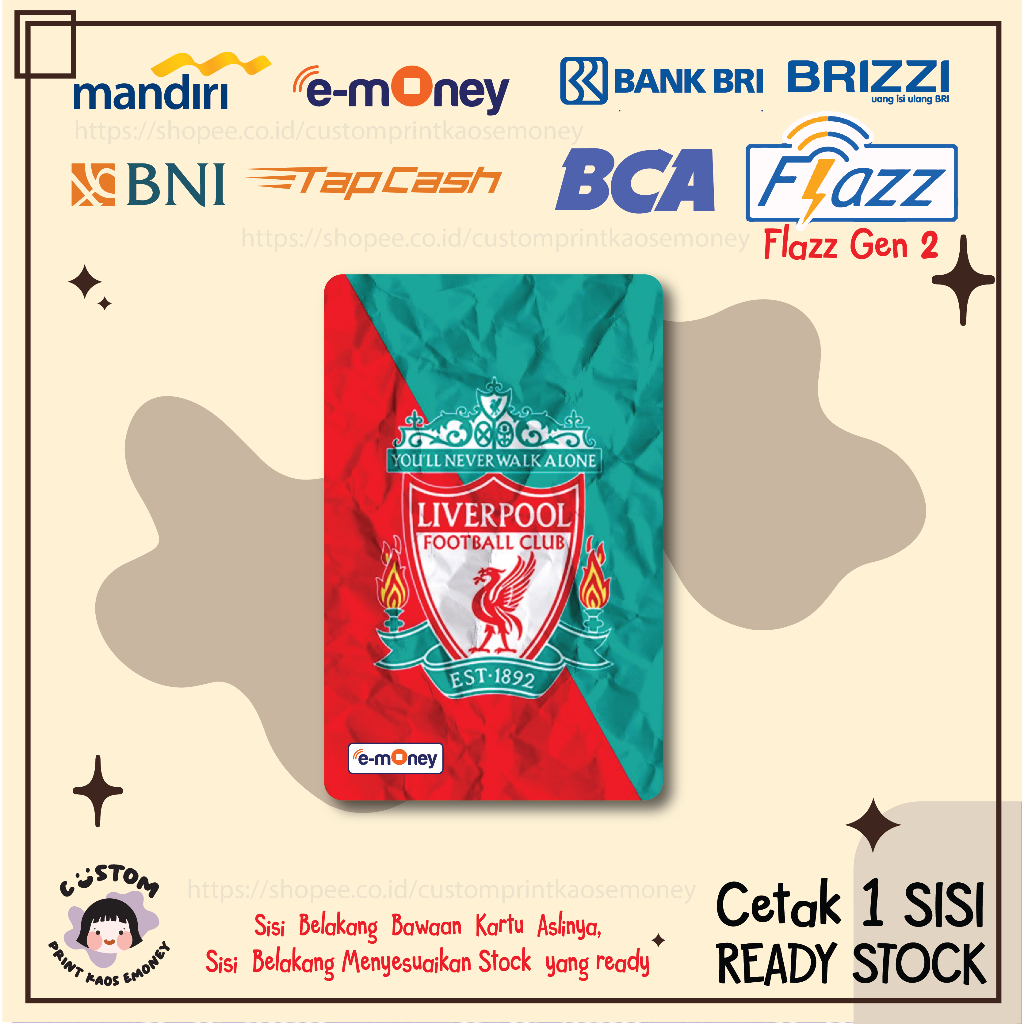 KARTU EMONEY ETOLL CLUB BOLA LIVERPOOL FC FOOTBALL LIVERPOOL E MONEY ETOLL MANDIRI FLAZZ BCA GEN 2 B