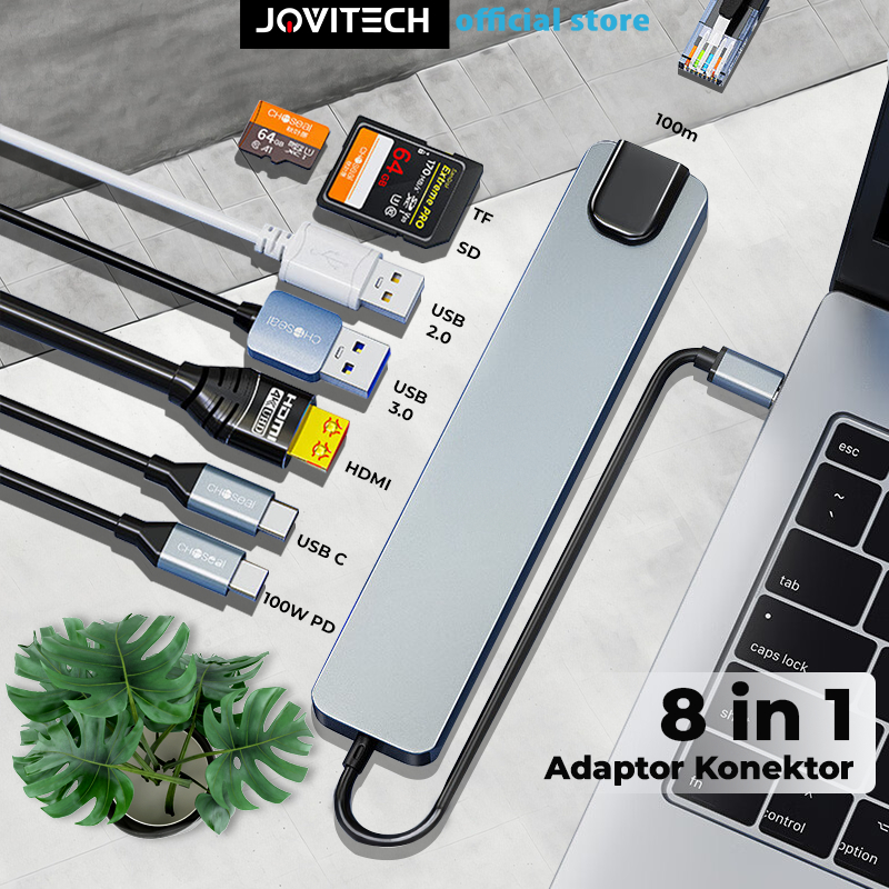 【COD】Jovitech 8in1 Adapter Konektor Kabel Multifungsi TYPE C SD Card TF Card 4K HDMI 1.4 USB 100W PD
