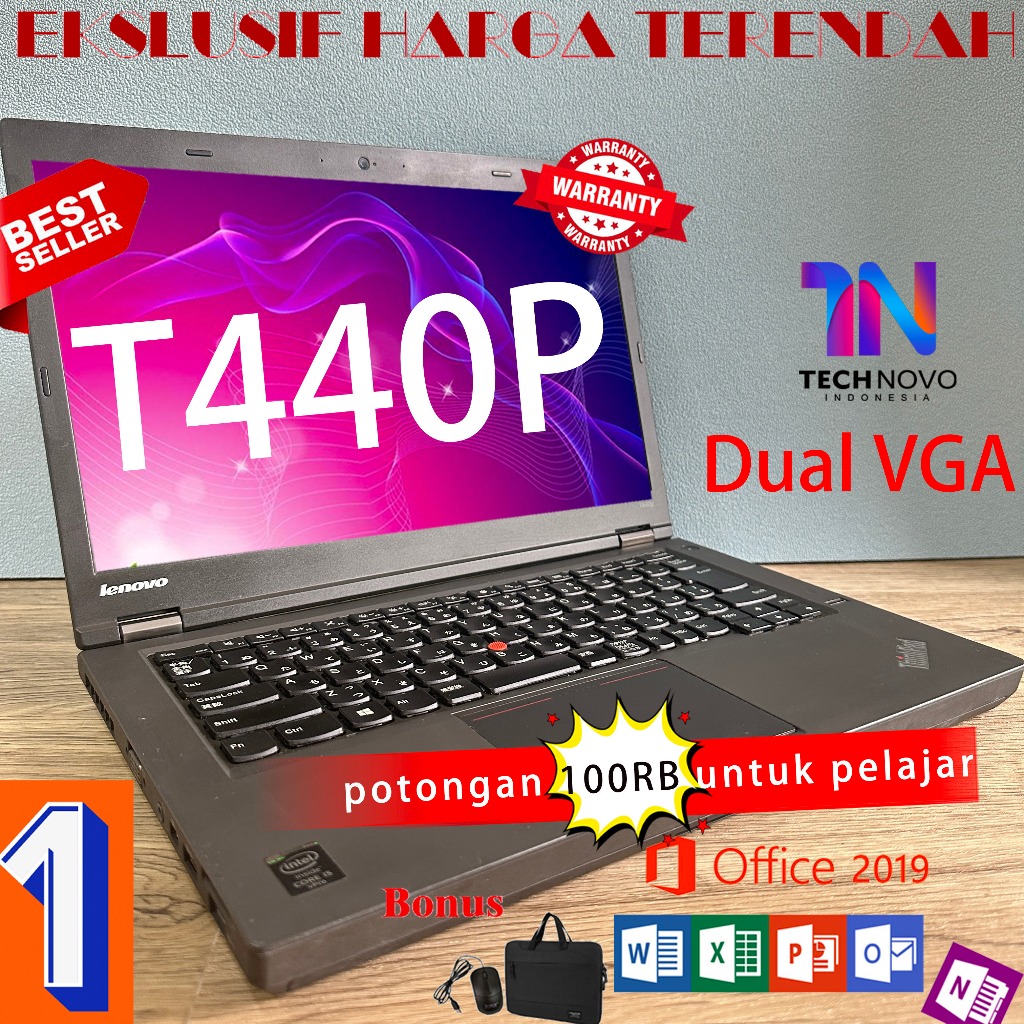 LENOVO Thinkpad Laptop T440P Dual VGA I7 core I7 4TH Ram 8gb SSD 256gb Kartu grafis diskrit Peningka