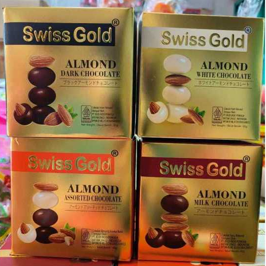 

COKLAT SWISS GOLD CHOCOLATE PREMIUM 65 G 4 Almond Chocolate 65g Assorted/Milk Choco/White Choco/Dark