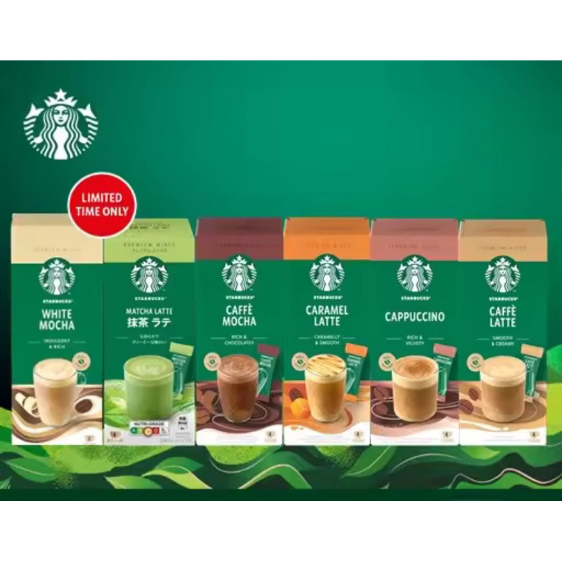 

Starbucks Instant PREMIUM Mixes Coffee - Kopi Instan Starbucks - Caffe Mocha Cappucino Latte Caramel