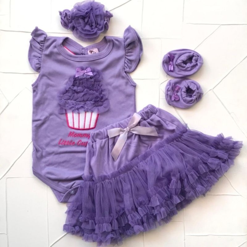 Baju setelan rok anak bayi perempuan set sepatu motif lucu newborn