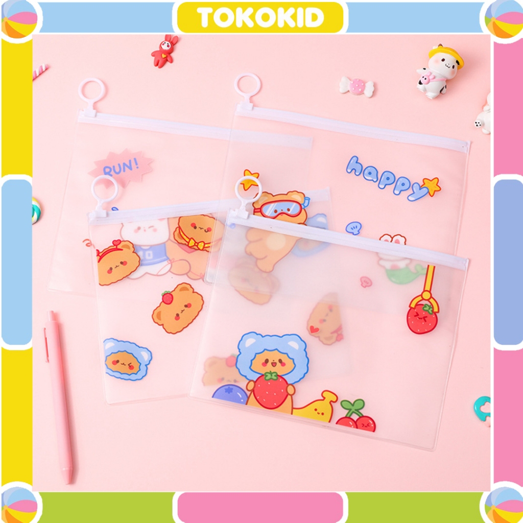 

Pouch Zip Lock Kosmetik Transparan Motif Hewan Tas Kosmetik Karakter Dino Bear Cow ZipLock Plastik Zipper Lock Alat Tulis U26