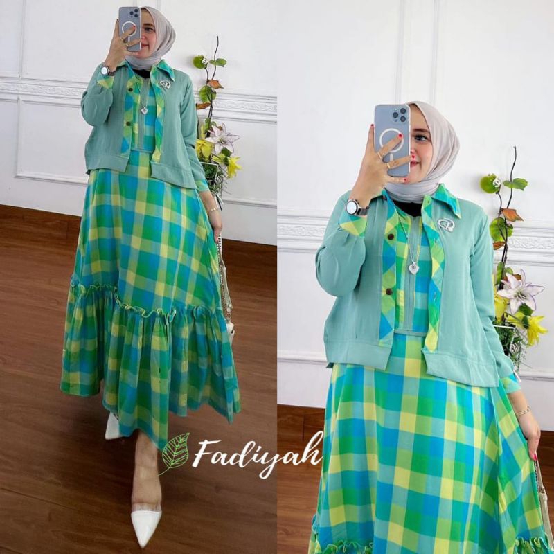 2in1 Sandra Semi Dress by FC | Gamis Katun | | Setelan Maxi | | Maxi Kotak Kotak |