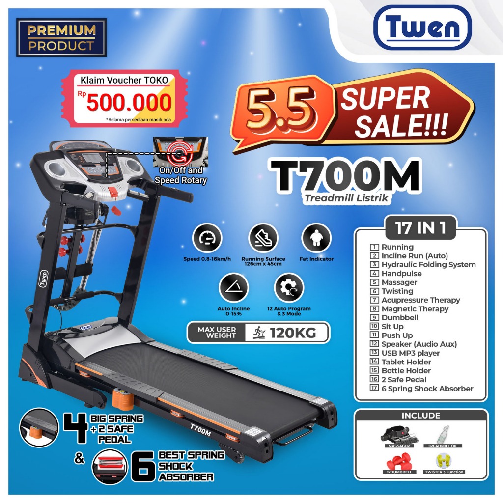 TWEN T700M Treadmill Elektrik Treadmill Listrik Treadmill Multifungsi Treadmill Murah Treadmil