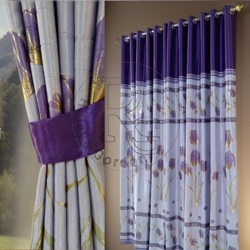 Gorden Blackout  jendela dan pintu motif bunga tulip ungu