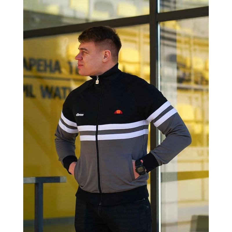 Ellesse Remini Tracktop Jacket In Black White Grey