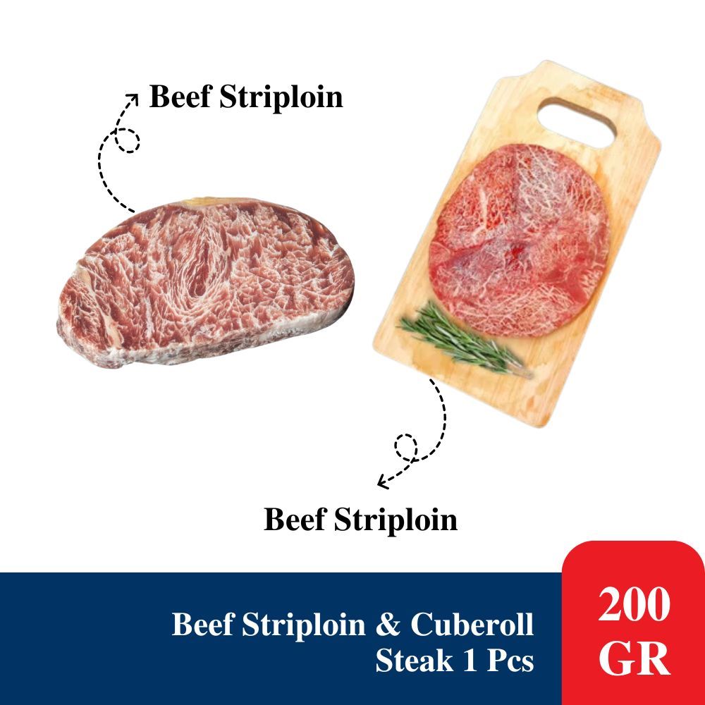

Beef Striploin dan Cuberoll Steak / Daging Striploin & Cuberoll 200 gr 1 pcs