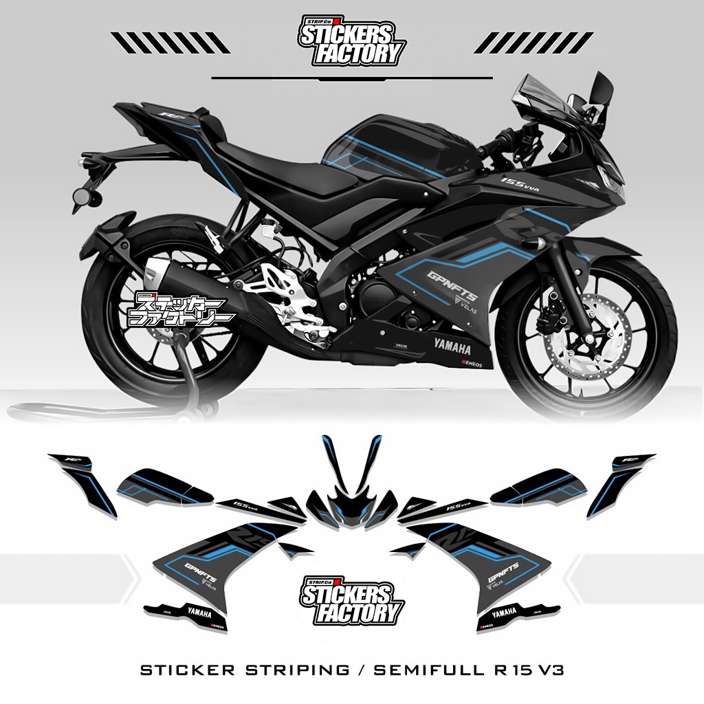 STIKER STICKER STRIPING YAMAHA R15 V3 / MOTIF 20 / R15 MOTIF GRAPH LINE / DASAR HITAM / STIKER SEMI 