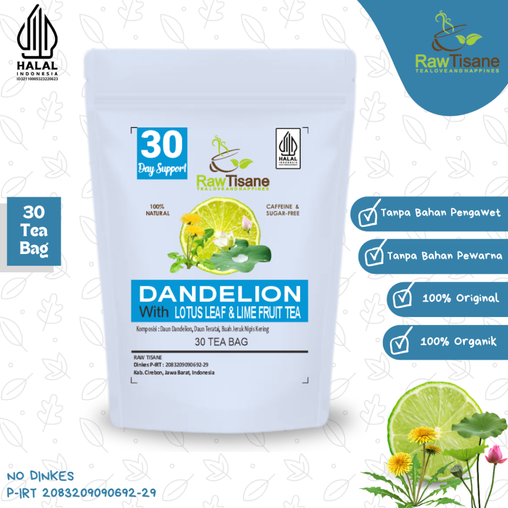 

RAW TISANE Dandelion Lotus Lime Tea : Teh Daun Dandelion, Daun Teratai & Jeruk Nipis Isi 30 Tea Bag