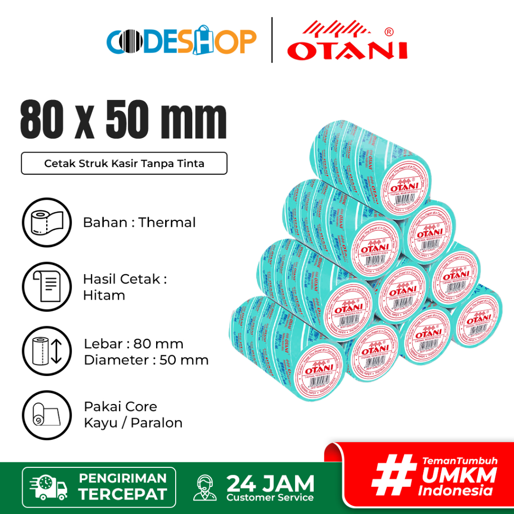

Slop Kertas Thermal Otani 80 x 50 / 80x50 mm / 80x50mm / 8x5 cm